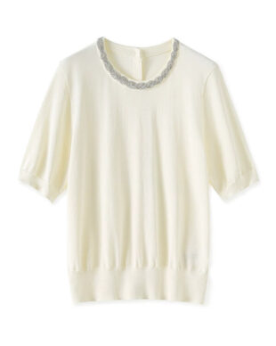 Versatile Beaded Neckline Knit Top