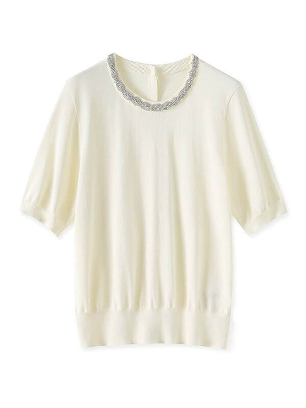 Versatile Beaded Neckline Knit Top