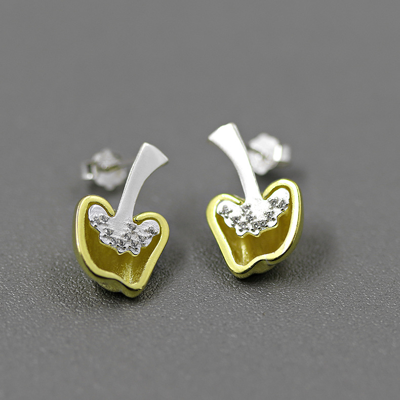 S925 Silver Inlaid Zirconia Delicate Interesting Chilli Pepper Earrings