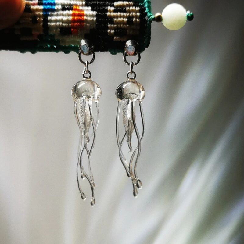 Handmade Custom Jellyfish Earrings and Seed of Soul Pendant