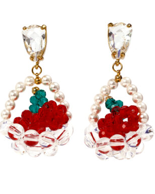 Crystal Cherry Fruit Basket Earrings