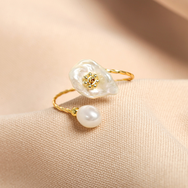 Freshwater Pearl Flower Open Adjustable Ring