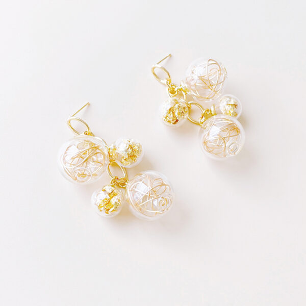 Glass Sphere Geometric Chain Stud Earrings