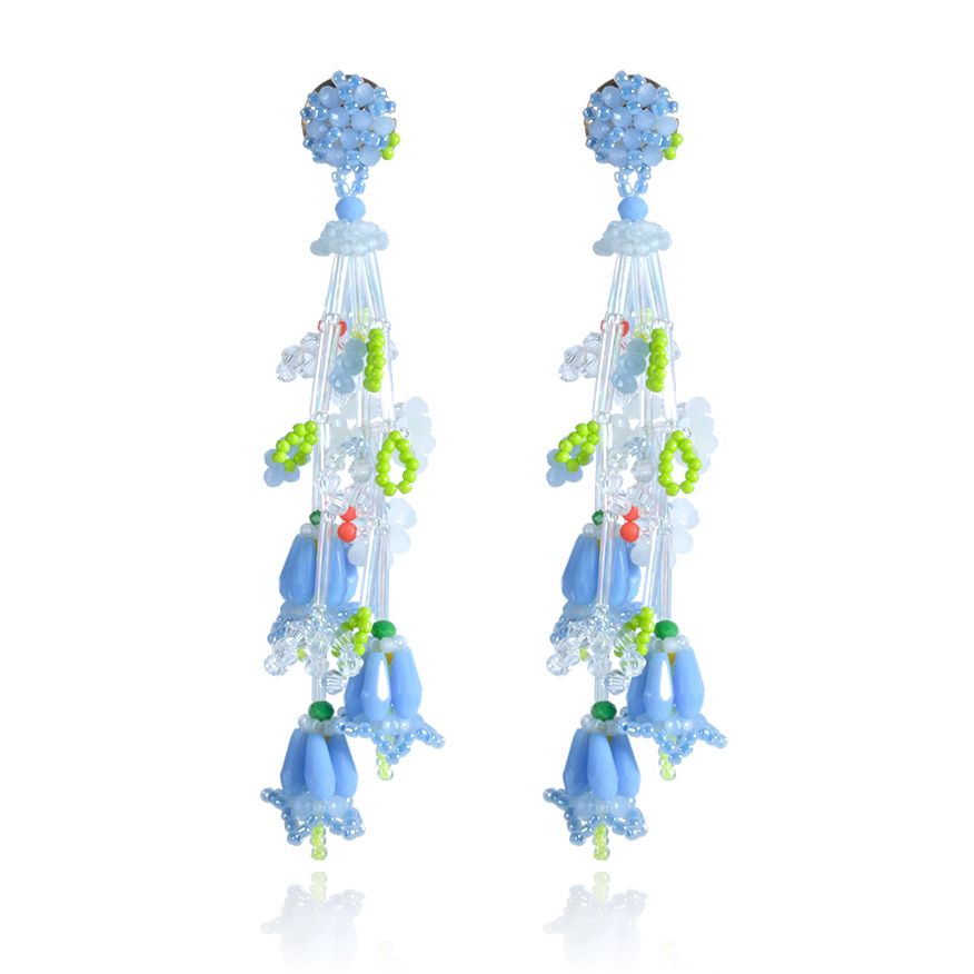 Handmade blue beads long tassel earrings tutorial