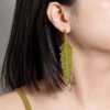 Handmade Beaded Fern Long Earrings