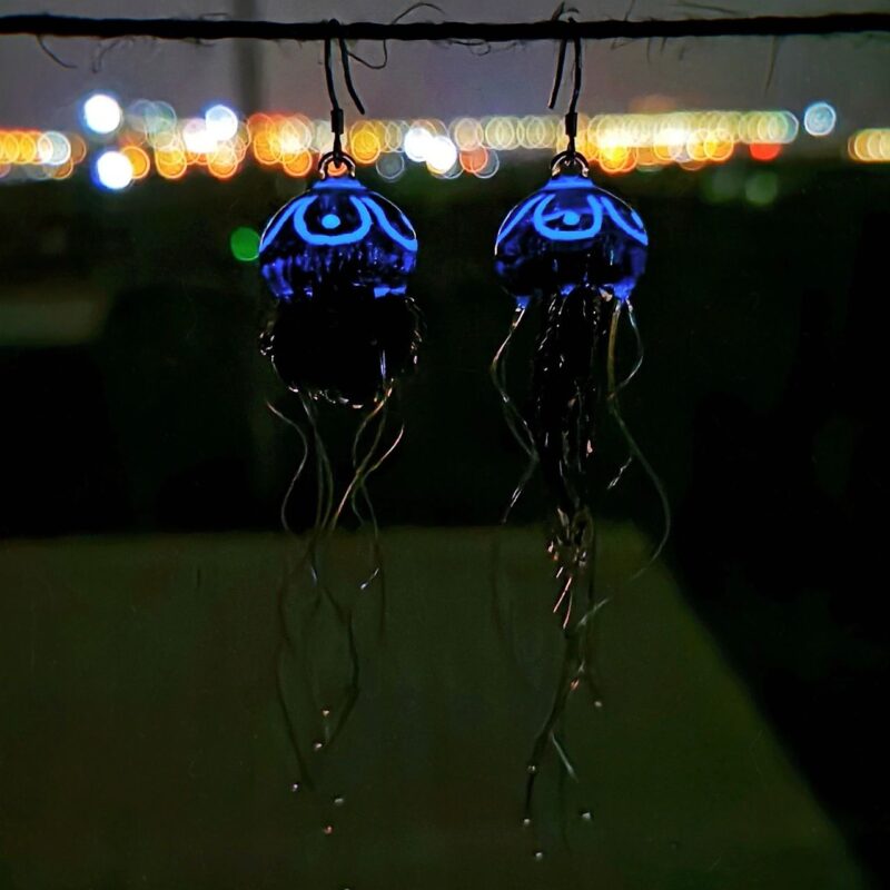 Luminous Jellyfish Earrings at night