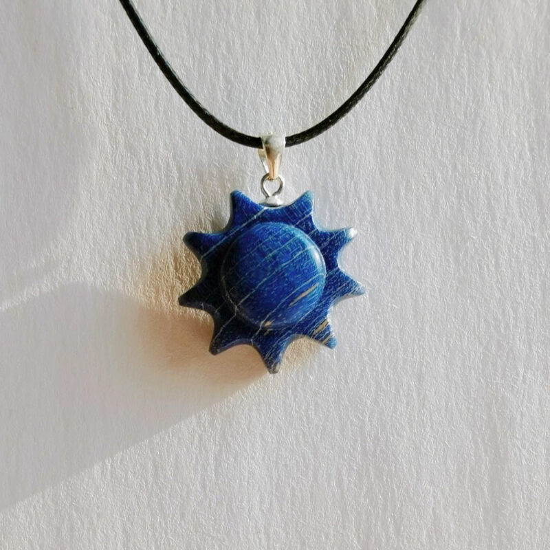 Handmade Sandalwood Blue Sun Necklace