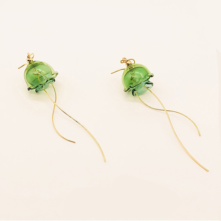 Jellyfish Shaped Glass Ball Long Tassel Stud Earrings