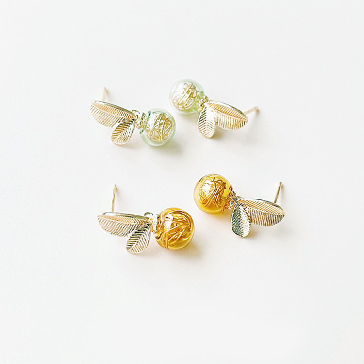 Leaf Glass Ball Bubble Earrings