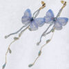 Light luxury Crystal Watercolor Tulle Embroidered Butterfly Earrings