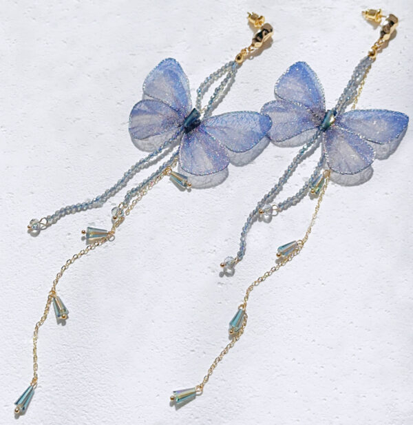 Light luxury Crystal Watercolor Tulle Embroidered Butterfly Earrings