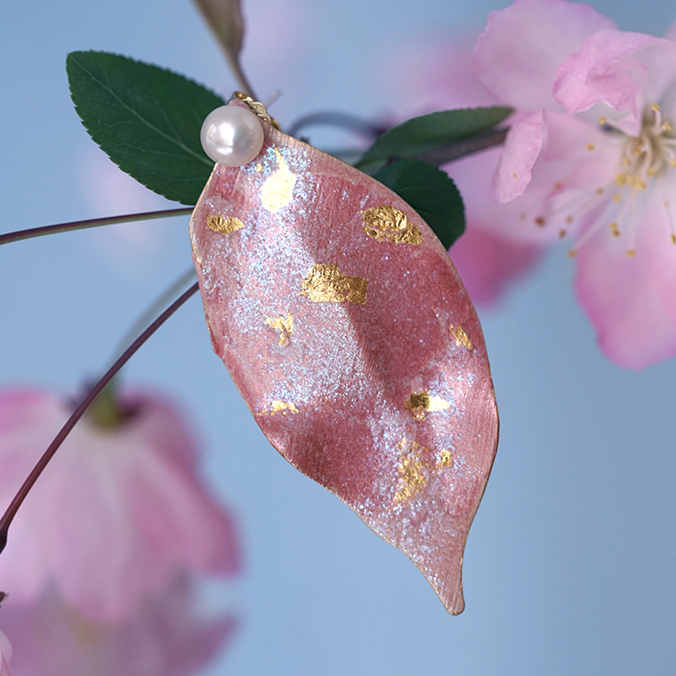 Pink Leaf Mismatched Stud Earrings