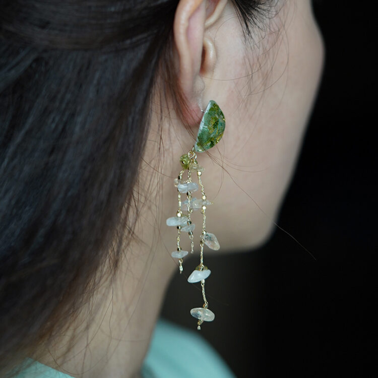 Real Flower Natural Stone Long Tassel Earrings