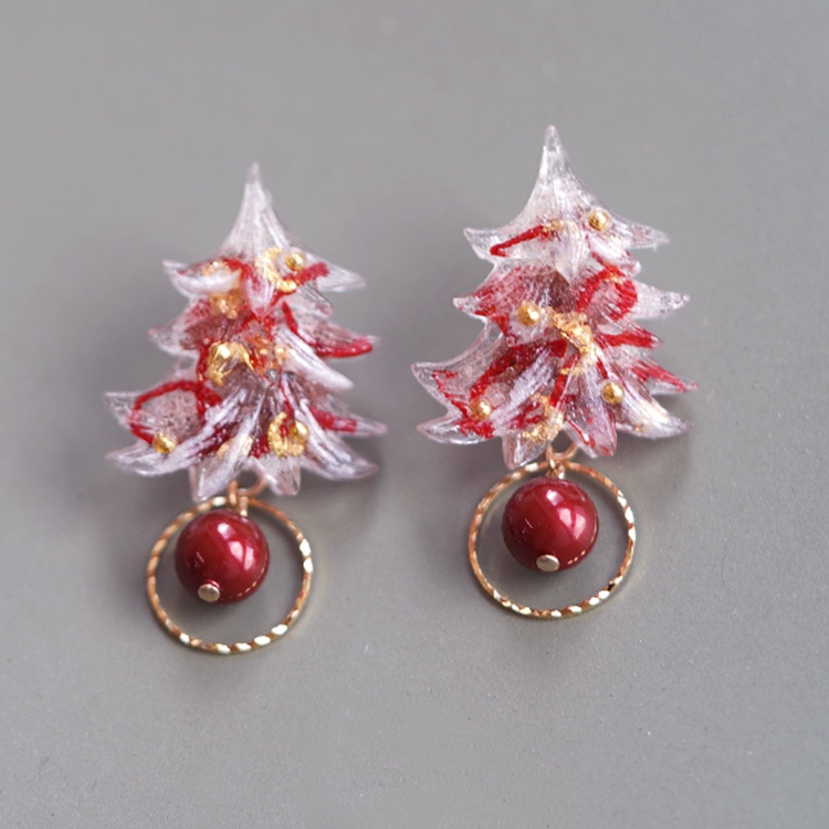 Red and Green Christmas Tree Resin Earrings