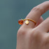 S925 Silver Auspicious Red Agate Persimmon Open Ring
