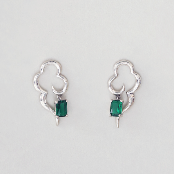 S925 Silver Cloud Emerald Stud Earrings