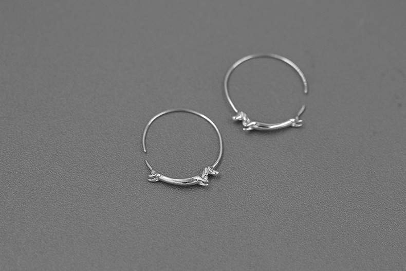 S925 Silver Cute Dachshund Hoop Earrings