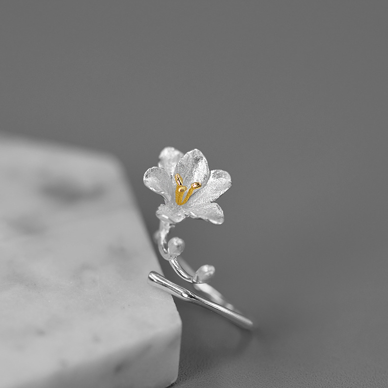 S925 Silver Elegant Freesia Open Ring