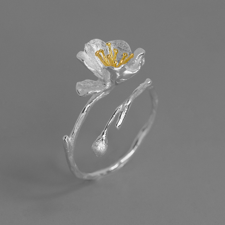 S925 Silver Elegant Freesia Open Ring