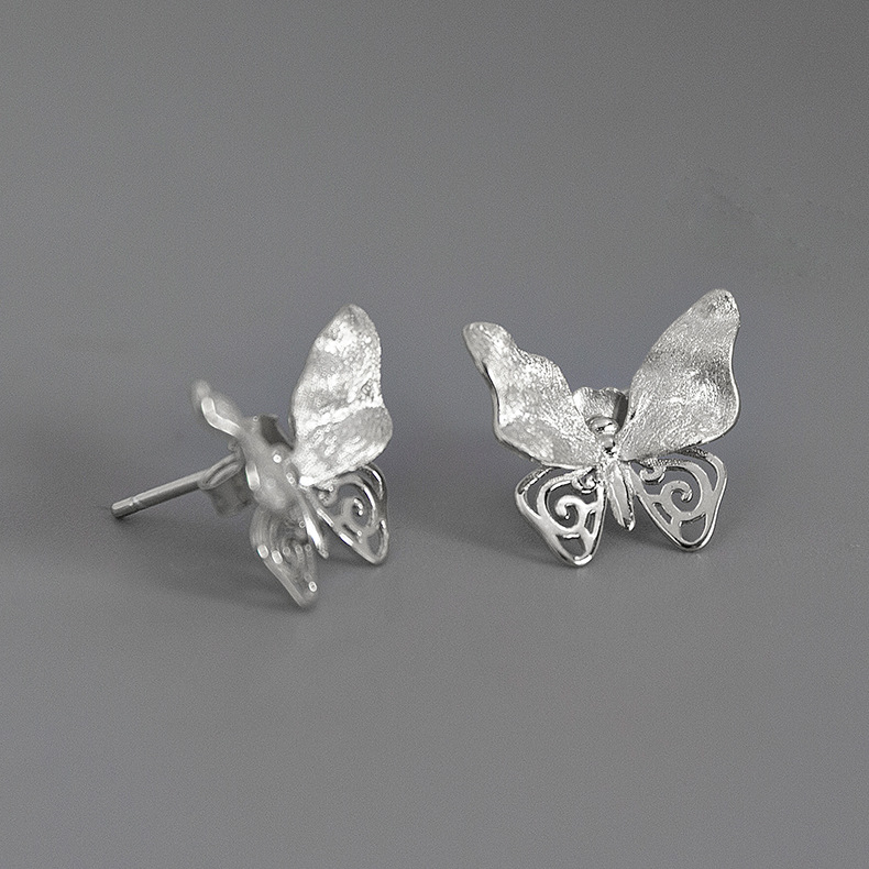 S925 Silver Hollow Butterfly Stud Earrings