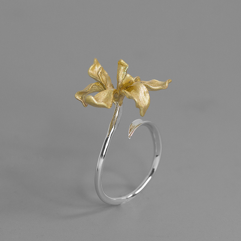 S925 Silver Iris Flower Open Ring
