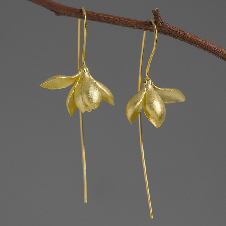 S925 Silver Magnolia Flower Earrings