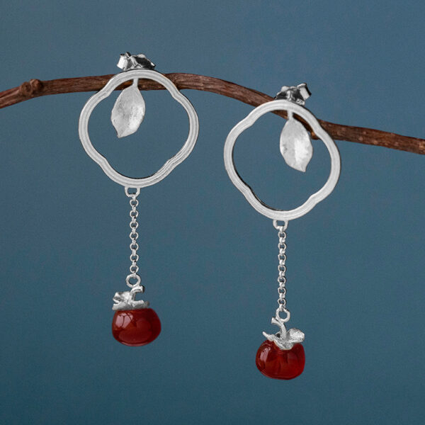 S925 Silver Red Agate Persimmon Earrings