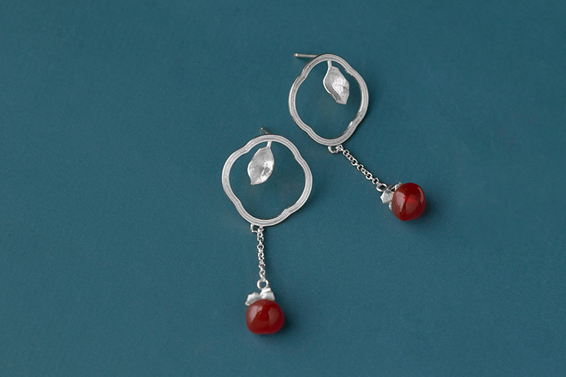 S925 Silver Red Agate Persimmon Earrings