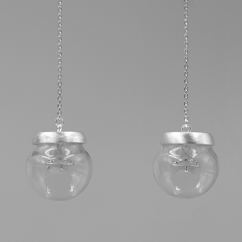S925 Silver UFO Glass Ball Threader Earrings