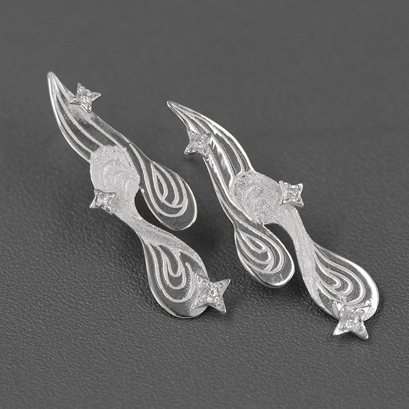 S925 Silver Wave Stars Inlaid Zircon Stud Earrings
