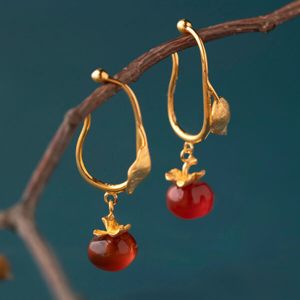 S925 Sliver Red Agate Persimmon Ear Cuffs