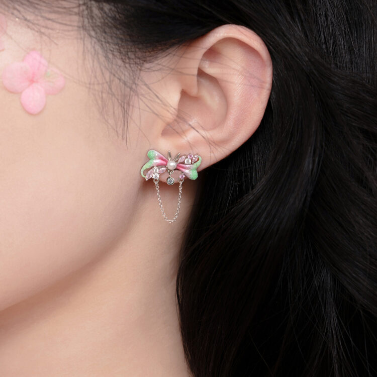 Sweet Pink Butterfly Tassel Earrings