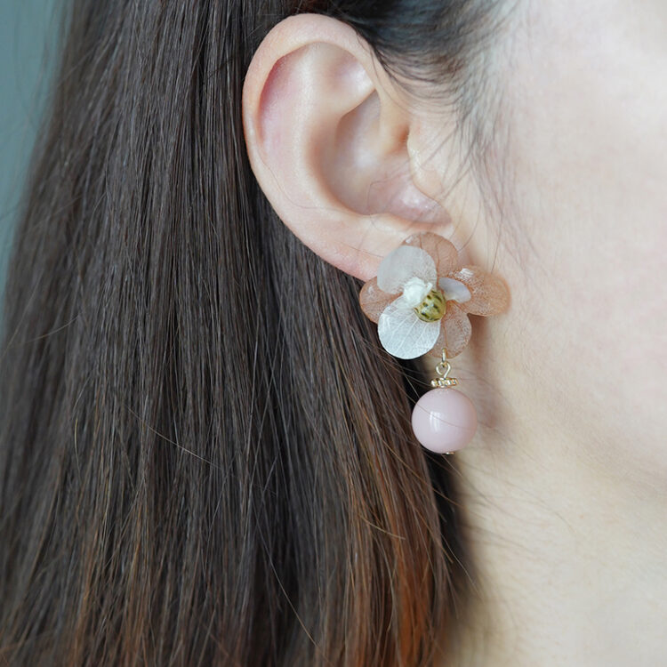 White Rose Pink Drop Earrings