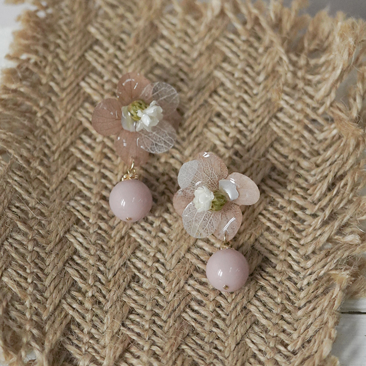 White Rose Pink Drop Earrings