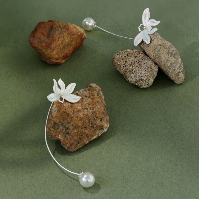 Handmade S925 Silver Lotus Pearl Threader Earrings