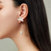 Handmade S925 Silver Lotus Pearl Threader Earrings