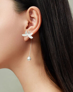 Handmade S925 Silver Lotus Pearl Threader Earrings