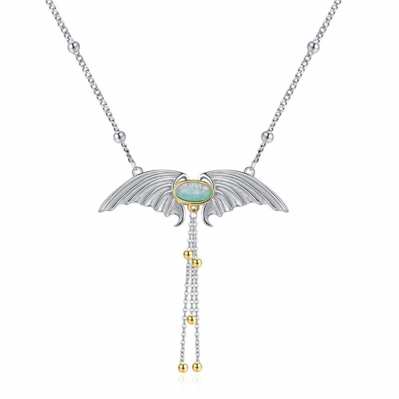 S925 Silver Opal Tassel Devil Wing Necklace