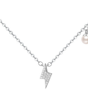 999 Silver Lightning Inlaid Zircon Pearl Necklace