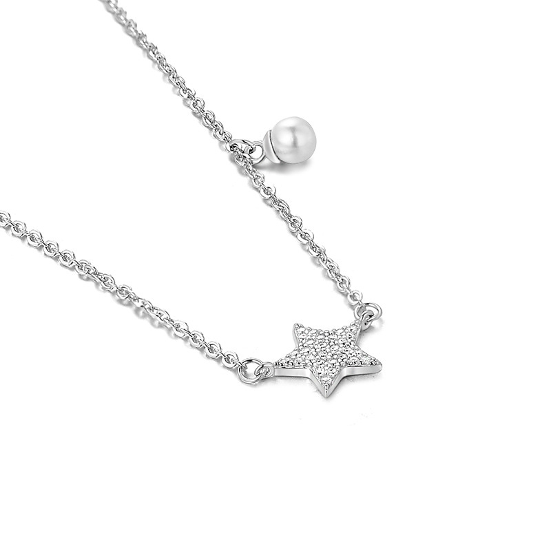 999 Silver Star Inlaid Zircon Pearl Necklace