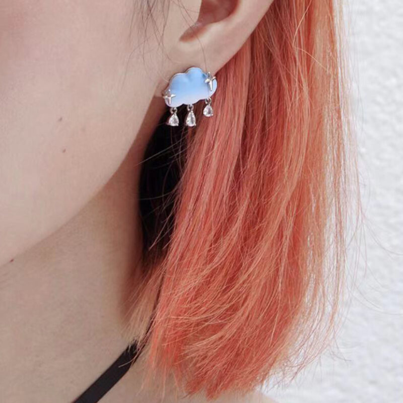 Gradient Blue Cloud Stud Earrings