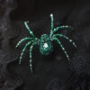 Handmade Beaded Green Spider Brooch