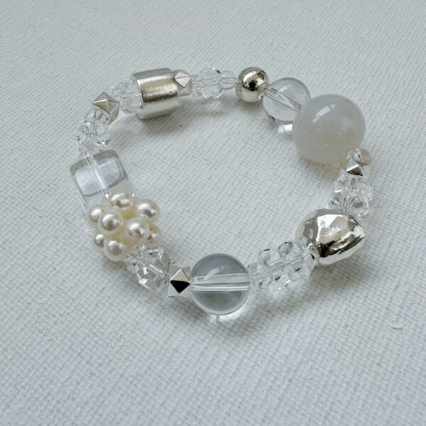 Handmade Beaded Pearl Crystal Agate Stretch Bracelet