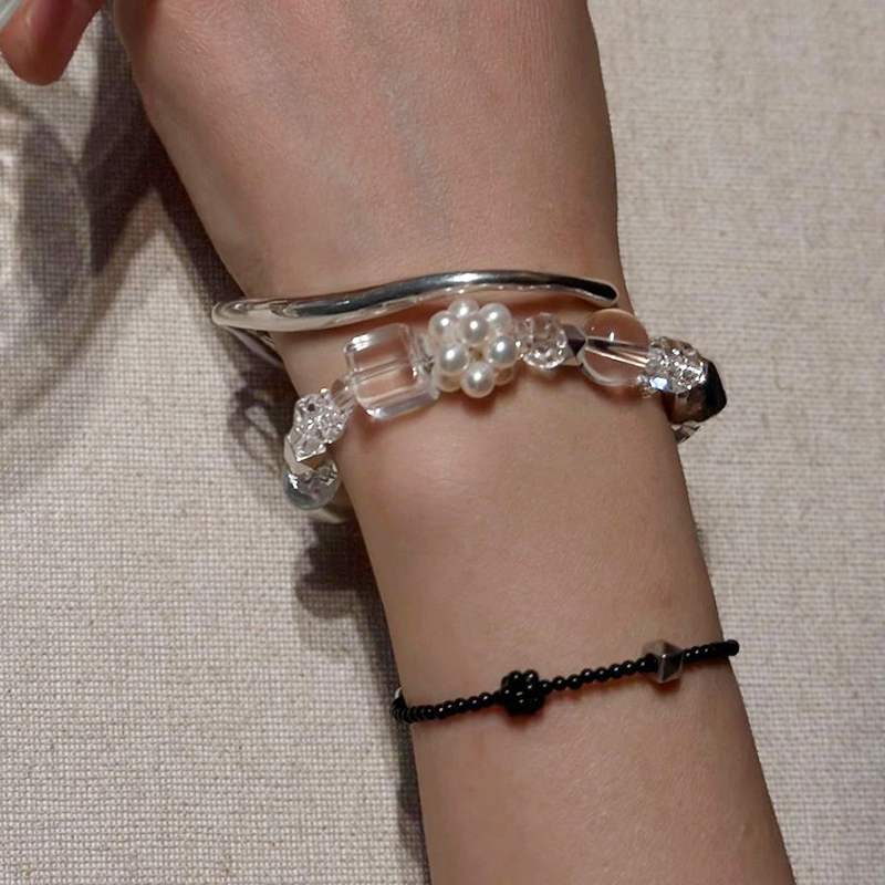 Handmade Beaded Pearl Crystal Agate Stretch Bracelet