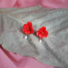 Handmade Leather Camellia Pearl Stud Earrings