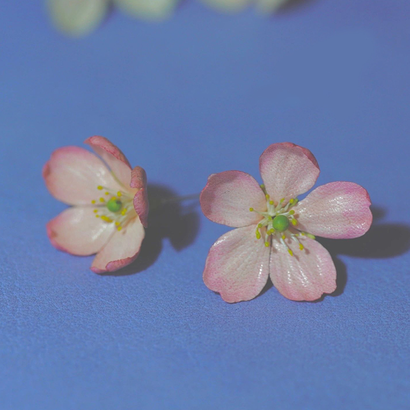 Handmade Leather Cherry Blossom Stud Earrings