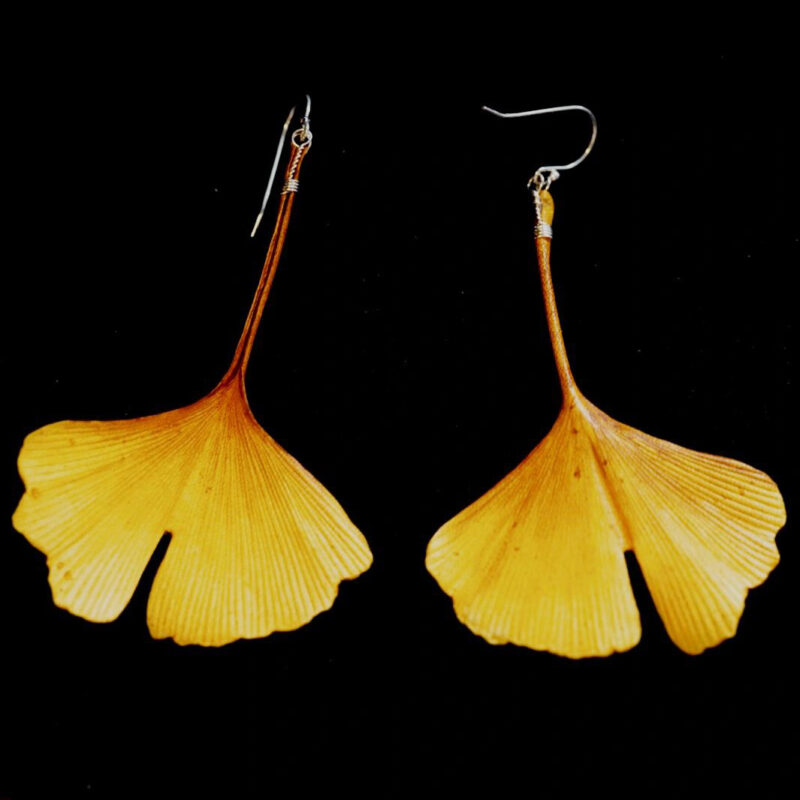 Handmade Leather Ginkgo Leaf Earrings
