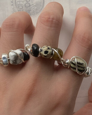 Handmade Natural Stone Wire Wrap Open Ring