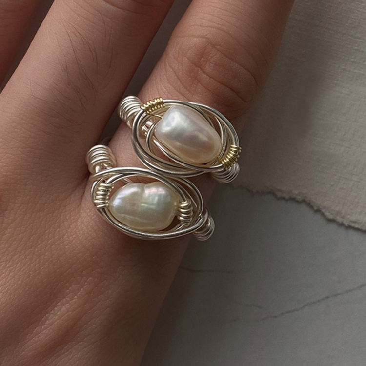 Handmade Pearl Wire Wrap Open Ring