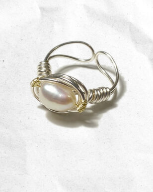Handmade Pearl Wire Wrap Open Ring
